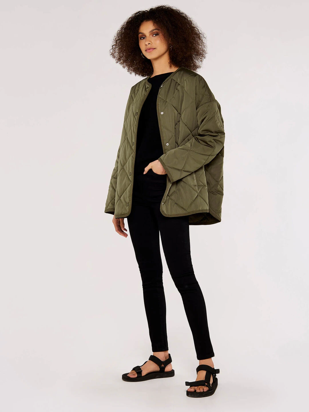 Collarless Quilted Jacket - Image 4