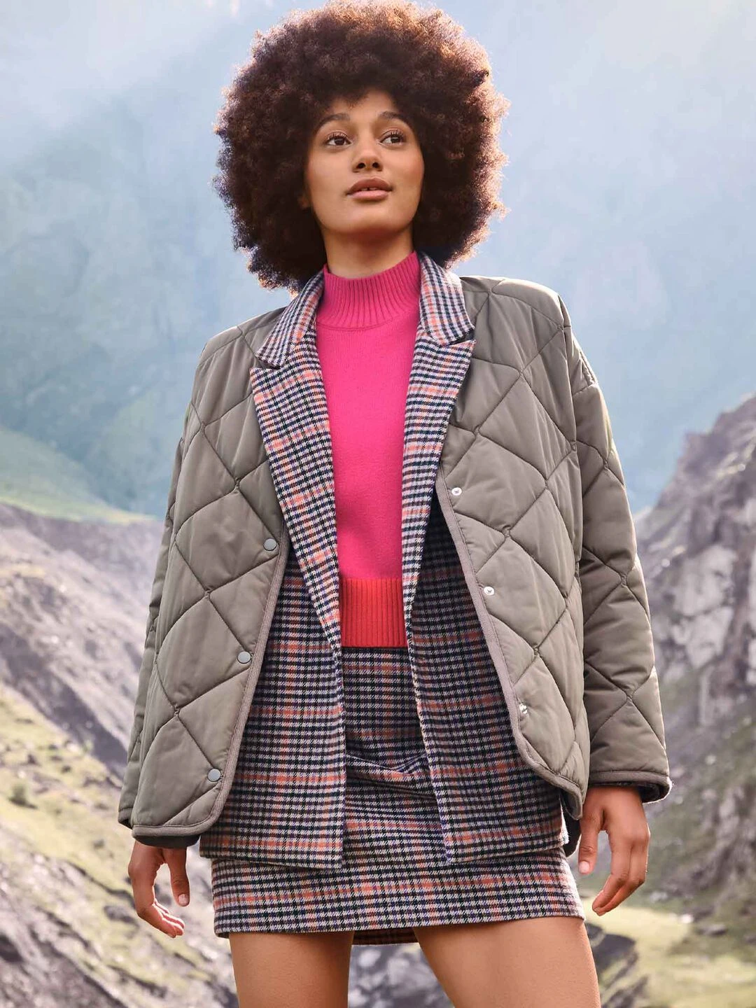 Collarless Quilted Jacket