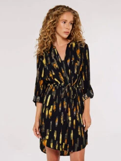 Brushstroke Print Drawstring Dress