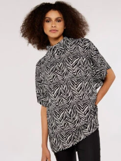 Zebra Print Polo Neck Top