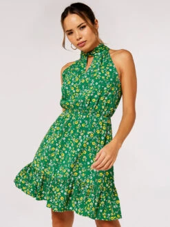 Ditsy Halter Mini Dress