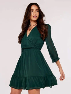 Crinkle Chiffon Wrap Mini Dress