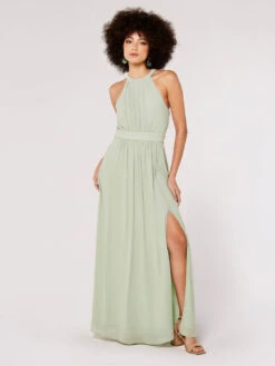 Halter Neck Split Maxi Dress