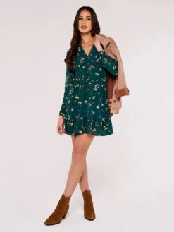Botanical Ruffle Mini Dress