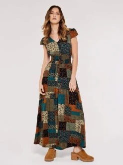 Patchwork Smocked Maxi Dress