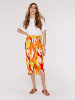 Printed Wrap Midi Skirt