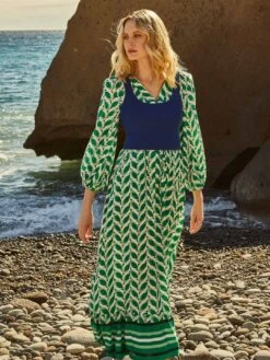 Geo Leaves Border Wrap Dress