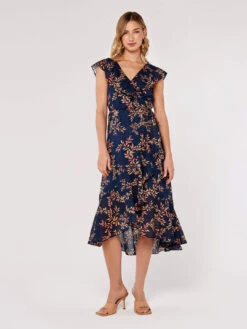 Leaf Ruffle Midi Dress