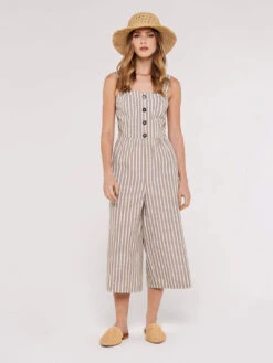 Striped Button Detailed Jumpsuit