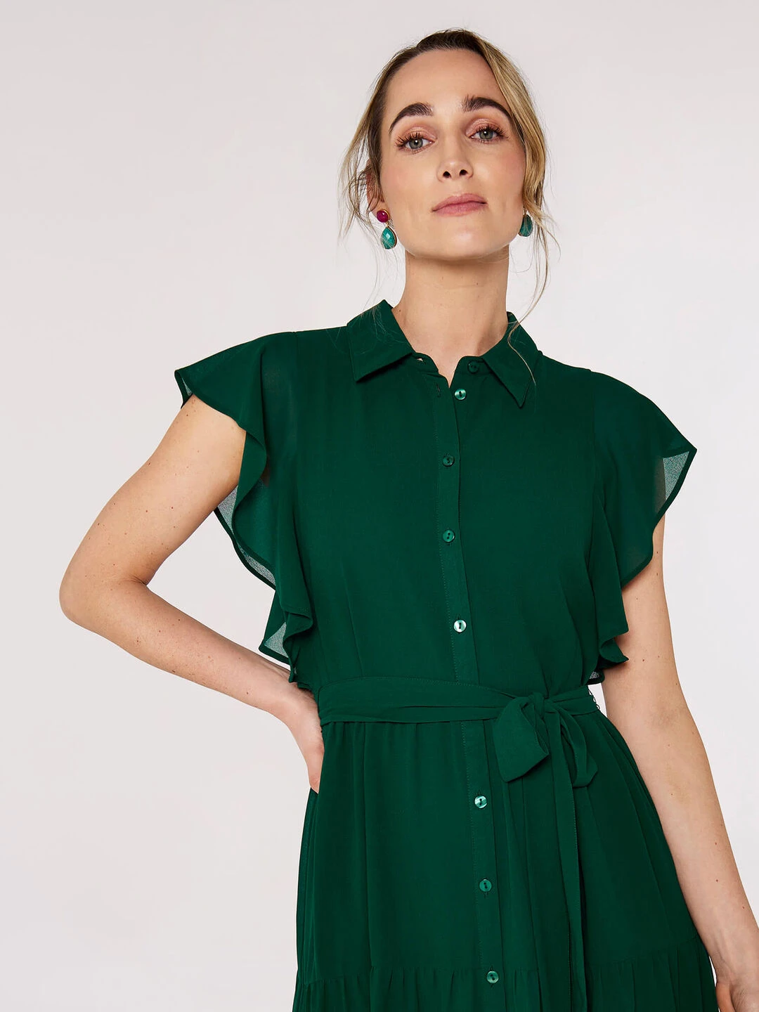 Ruffle Shirt Midi Dress