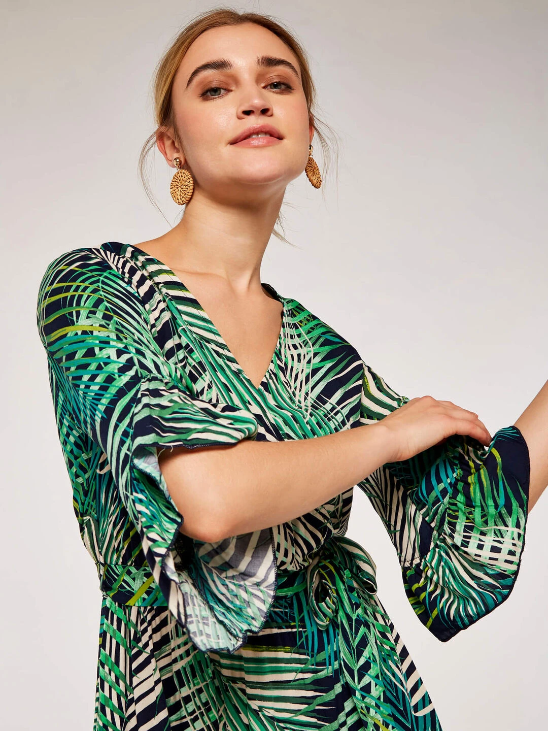 Tropical Leaf Ruffle Dress - Image 2