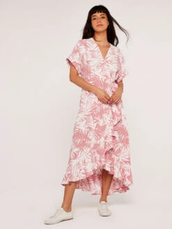 Leaf Print Wrap Dress