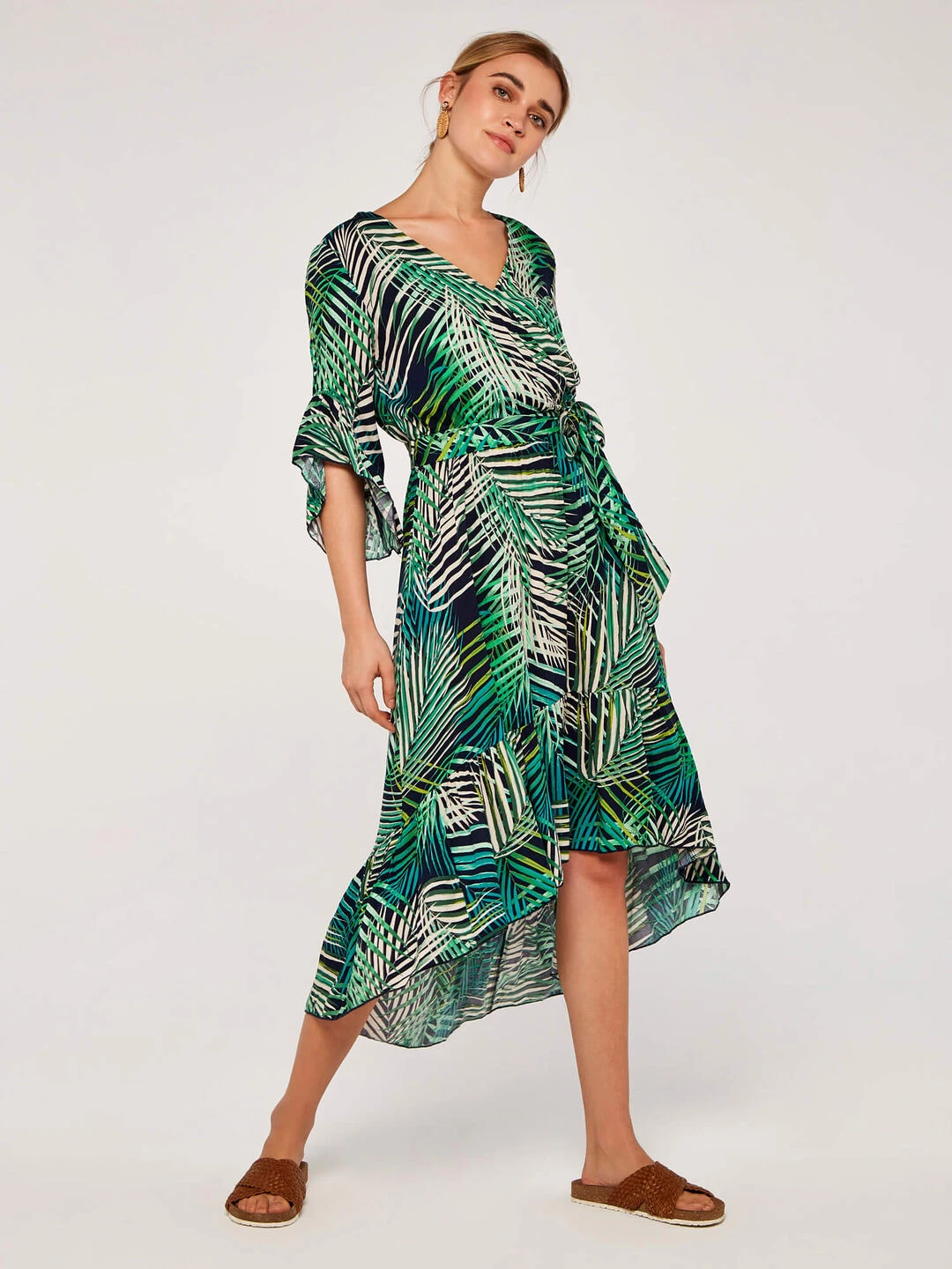 Tropical Leaf Ruffle Dress